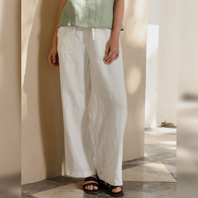 Casual 100% Linen Women&S Pants Solid Loose Elastic High Waist Drawstring Trouser Korean Fashion Harajuku Streetwear Sweatpants